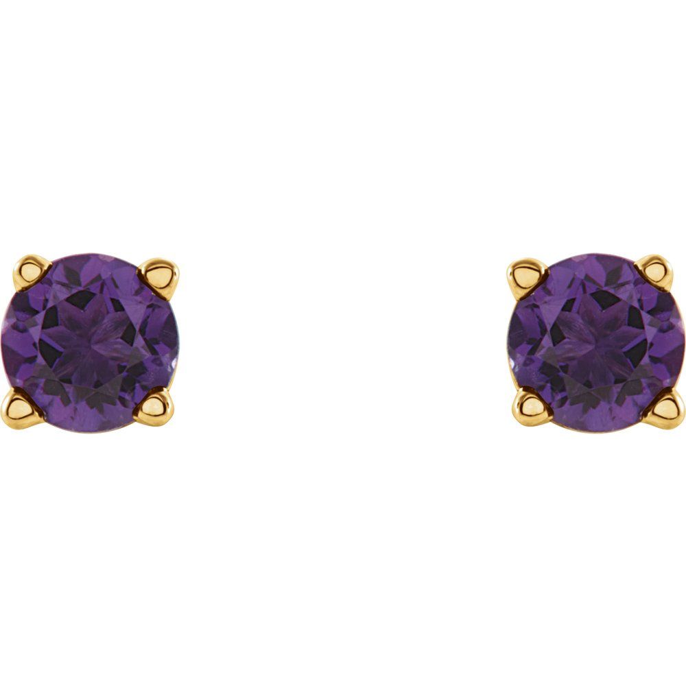 14k Yellow Gold 4 mm Natural Amethyst Stud Earrings