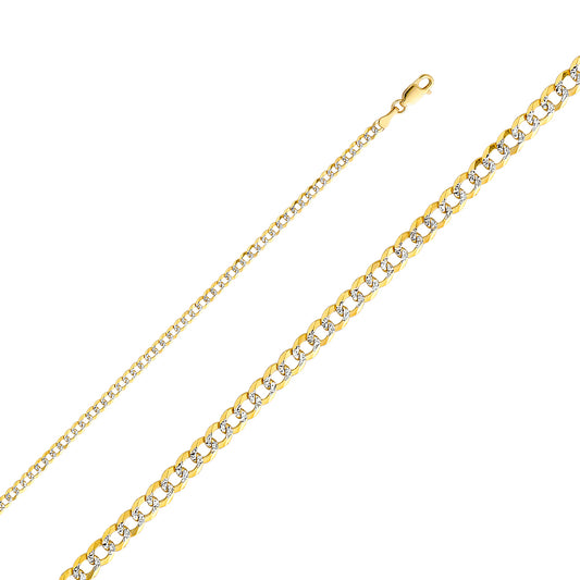 14k Two-tone Gold 3.2mm White Pave Cuban Unisex Chain Necklace