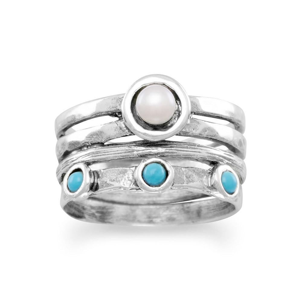 Sterling Silver Reconstituted and Cultured Pearl Multi-band Ring