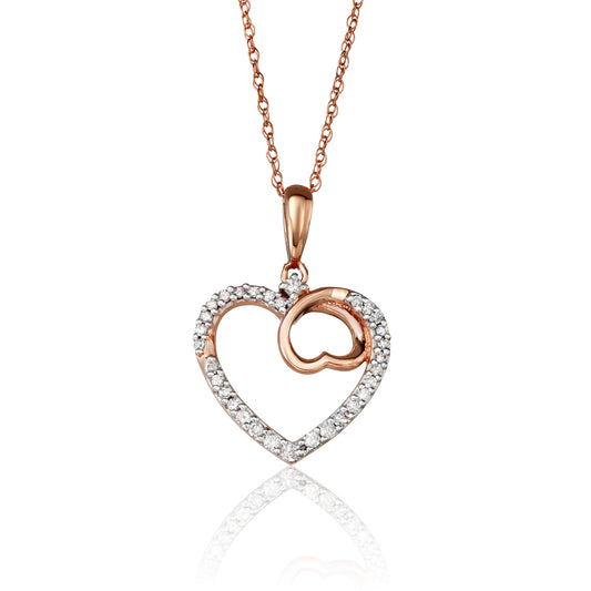 10k Rose Gold 0.17 ct TDW White Diamond Double Heart Necklace