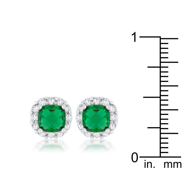 Precious Stars Silvertone Square Green Cubic Zirconia Halo Stud Earrings