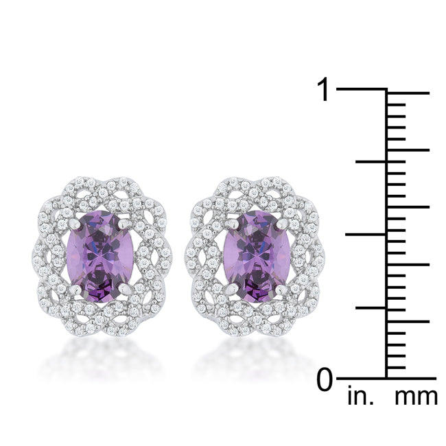 Precious Stars Silvertone Purple Twisted Halo Cubic Zirconia Stud Earrings