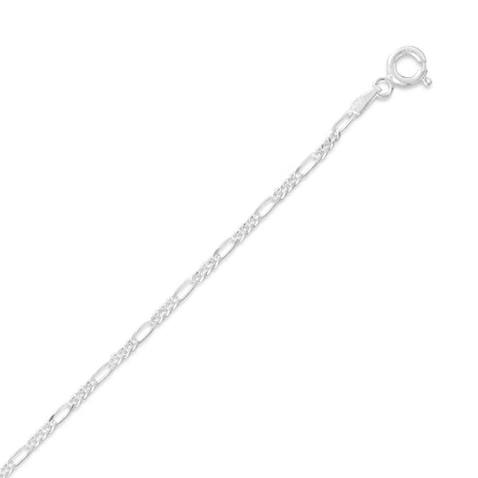 Precious Stars Sterling Silver 1.7 mm Figaro Chain Necklace