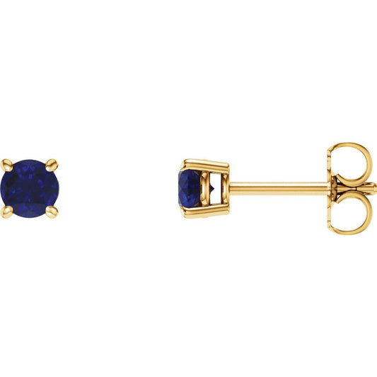 14k Yellow Gold 4 mm Lab-Grown Blue Sapphire Stud Earrings