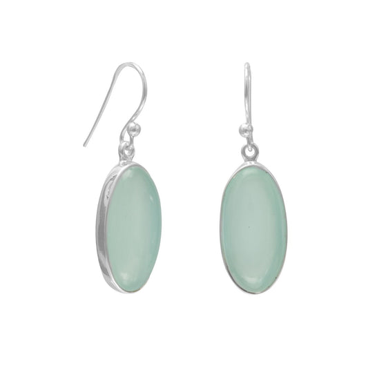Sterling Silver Oval Green Chalcedony French Wire Earrings