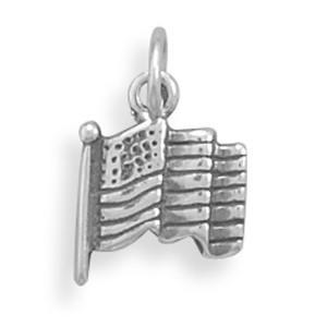 Sterling Silver Small Oxidized American Flag Bracelet Charm