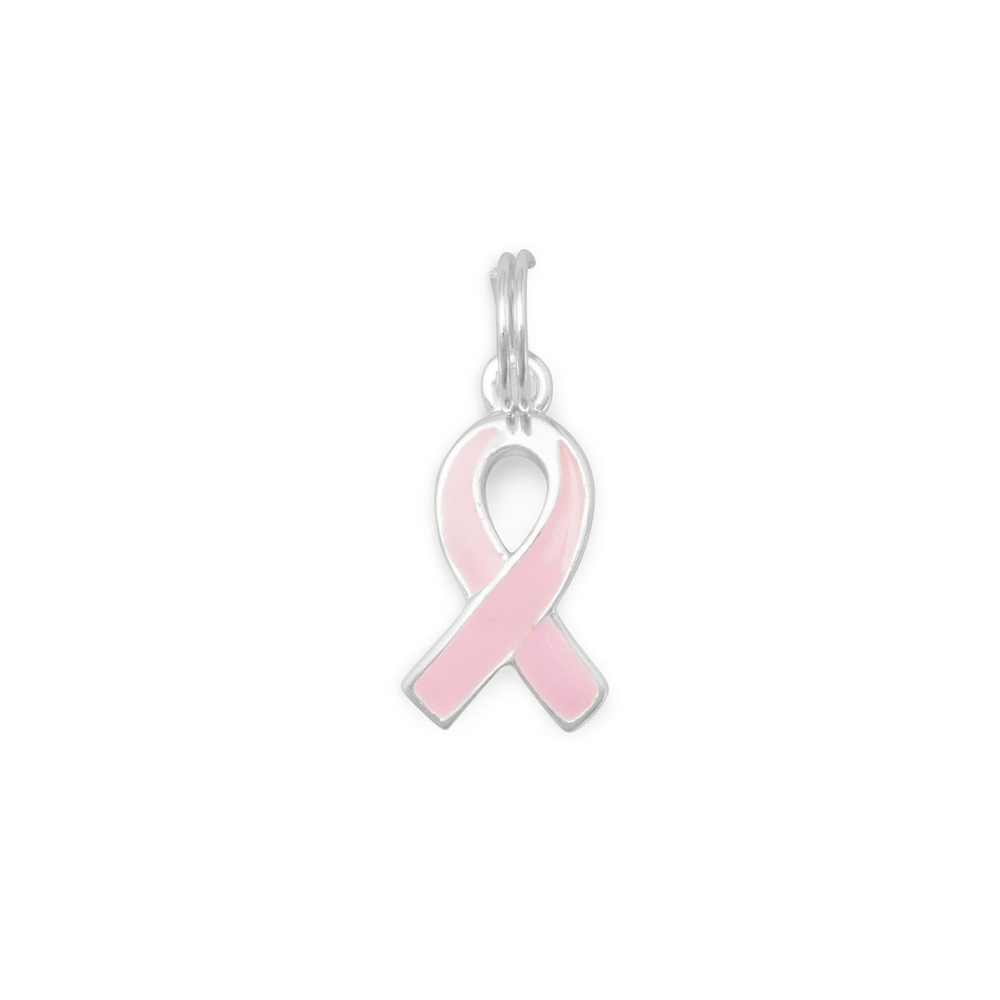 Sterling Silver Pink Enamel Awareness Ribbon Bracelet Charm