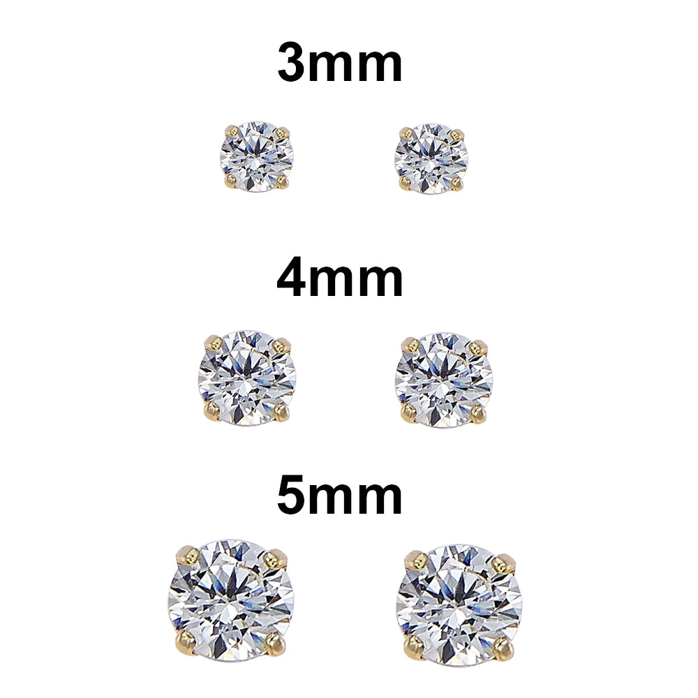 14k Yellow Gold Cubic Zirconia April Birthstone Screw-back Earring Studs - Choice of 3, 4 or 5mm