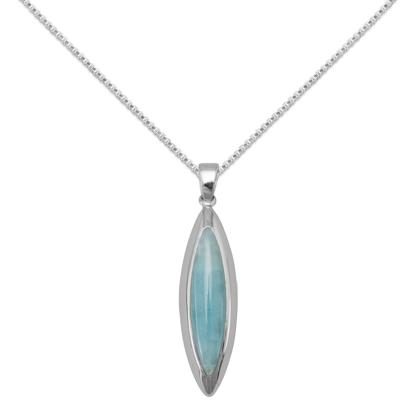 Precious Stars Jewelry Sterling Silver Marquise-Shape Blue Larimar Pendant with 1.5mm Box Chain