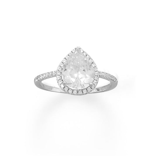 Sterling Silver Pear-cut Cubic Zirconia Halo Engagement Ring