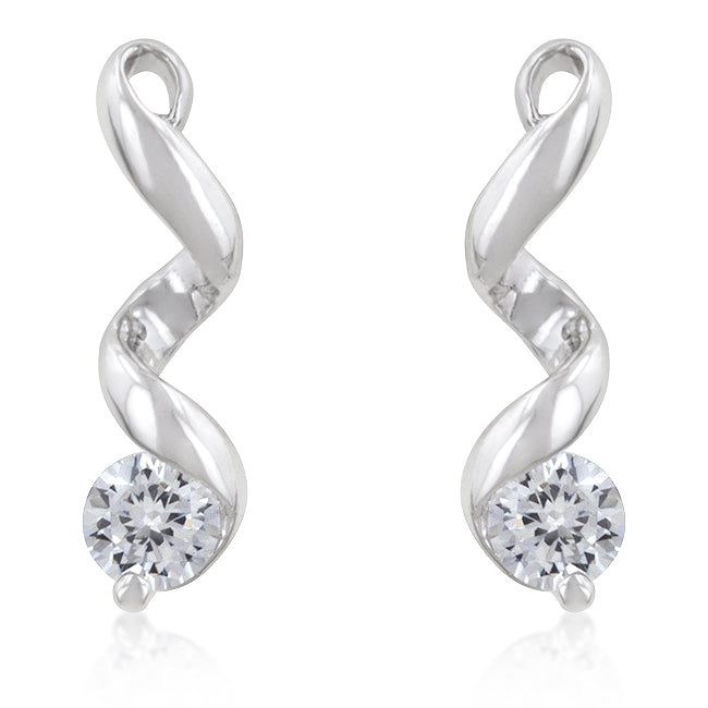 Precious Stars Silvertone Round Cubic Zirconia Twisting Hoop Drop Earrings