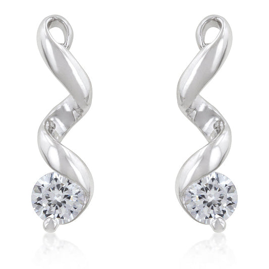 Precious Stars Silvertone Round Cubic Zirconia Twisting Hoop Drop Earrings