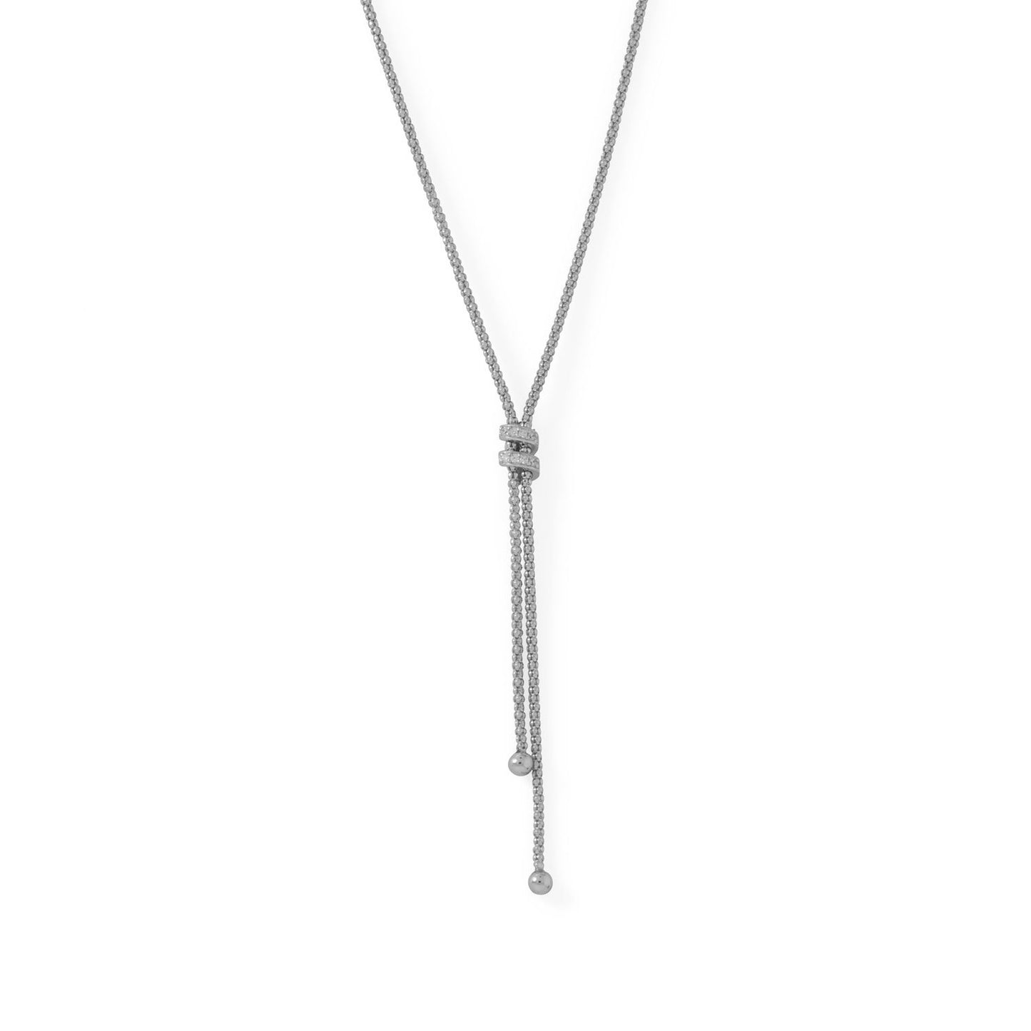 Rhodium Plated Sterling Silver Coreana and Cubic Zirconia Lariat Necklace