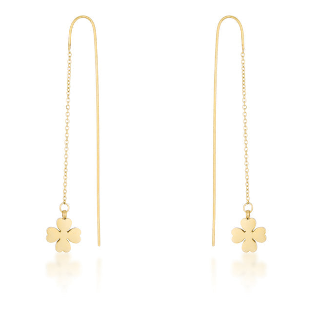 Precious Stars Goldtone Clover 2.5" Threader Earrings