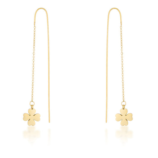 Precious Stars Goldtone Clover 2.5" Threader Earrings