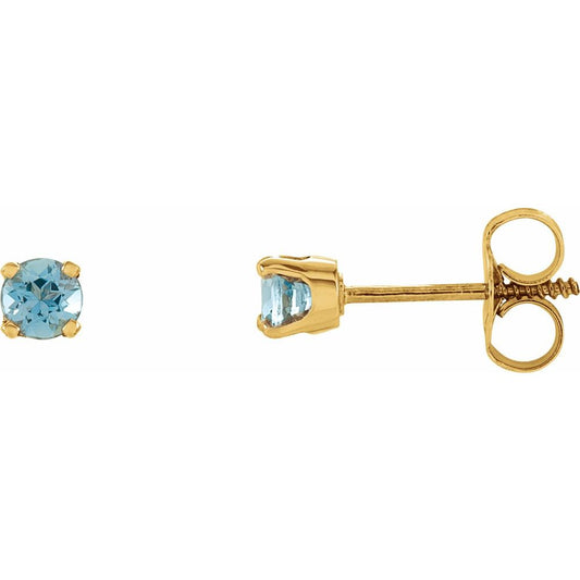14k Yellow Gold Natural Blue Zircon Youth Earrings