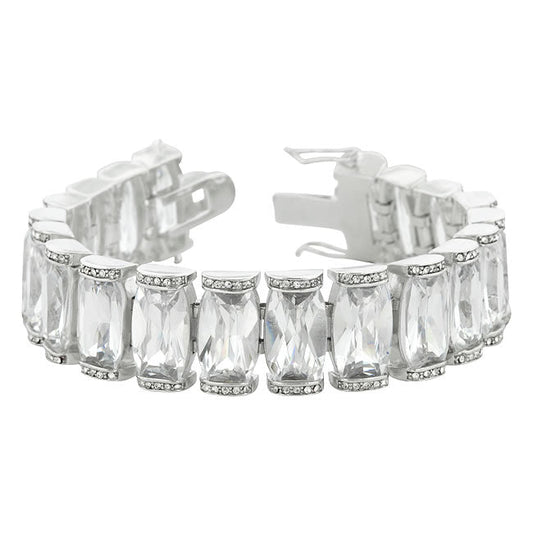 Precious Stars Silvertone Wide Cubic Zirconia Elegant Bridal Bracelet