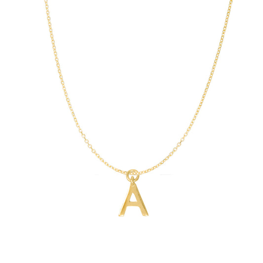 14K Goldplated Sterling Silver Polished "A" Charm With Goldfilled 1.5mm Cable Chain