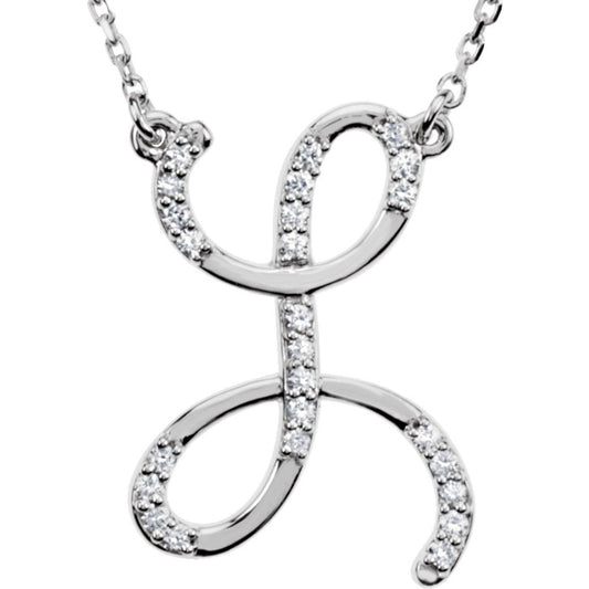 Sterling Silver 1/8CTW White Diamond L Pendant Necklace