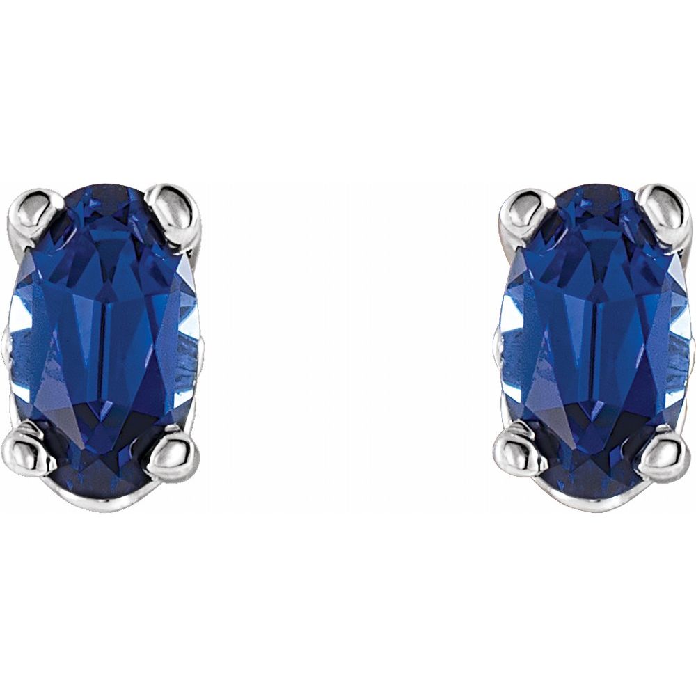 14k White Gold Lab-Grown Blue Sapphire Oval Stud Earrings