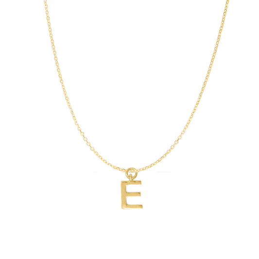 14K Goldplated Sterling Silver Polished "E" Charm With Goldfilled 1.5mm Cable Chain