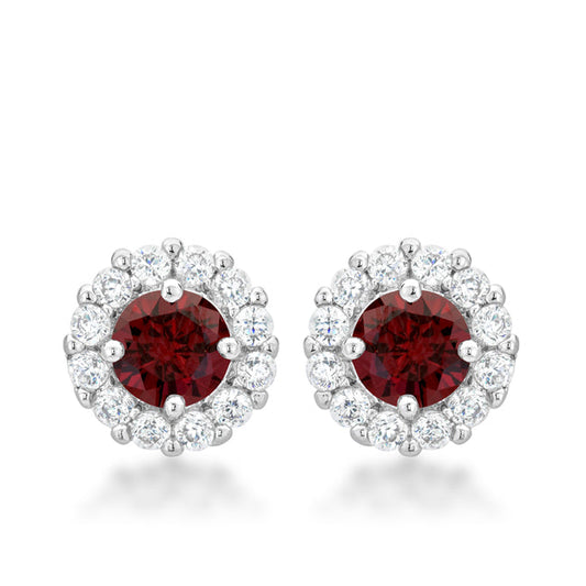 Precious Stars Silvertone Deep Red Cubic Zirconia Halo Stud Earrings