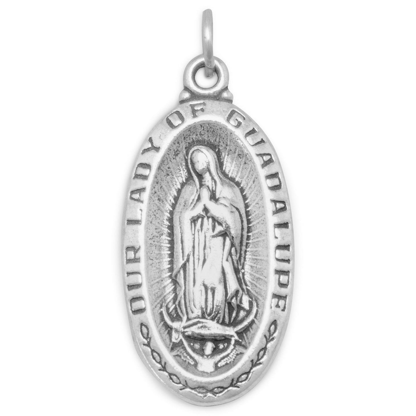 Sterling Silver Oxidized Our Lady of Guadalupe Medallion Charm