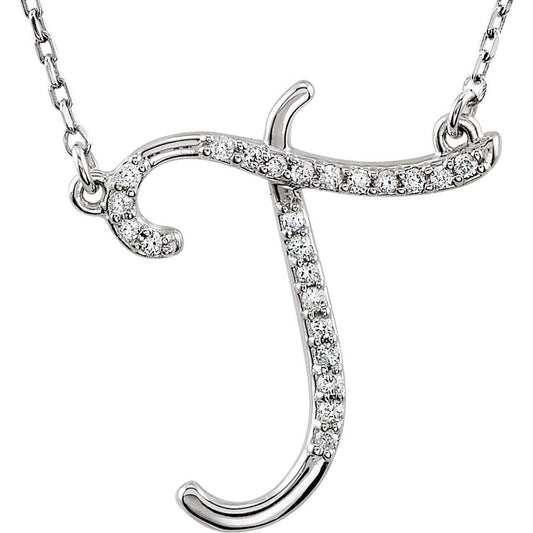 Sterling Silver 1/10CTW White Diamond T Pendant Necklace