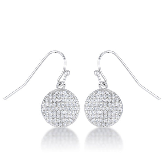 Precious Stars Silvertone Cubic Zirconia Round Disc Dangling Hook earrings