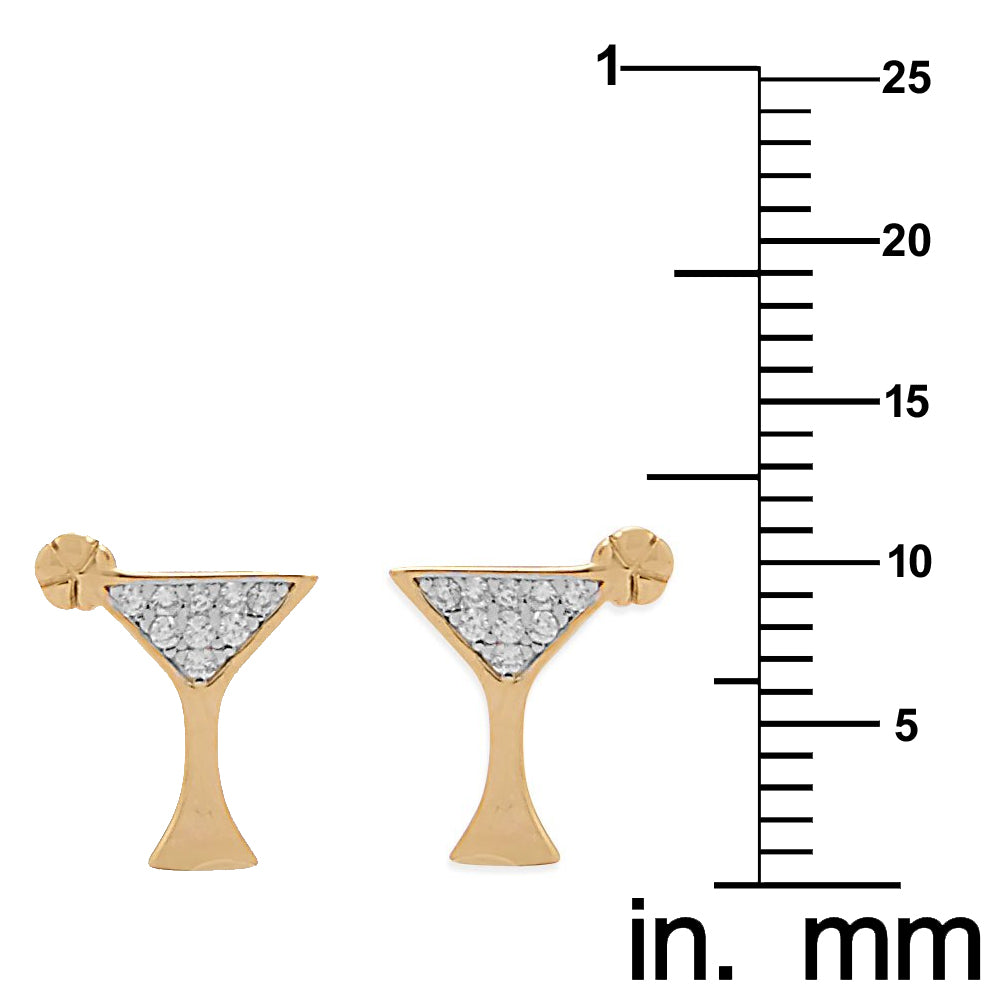 14k Goldplated Silver Cubic Zirconia Martini Glass Stud Earrings