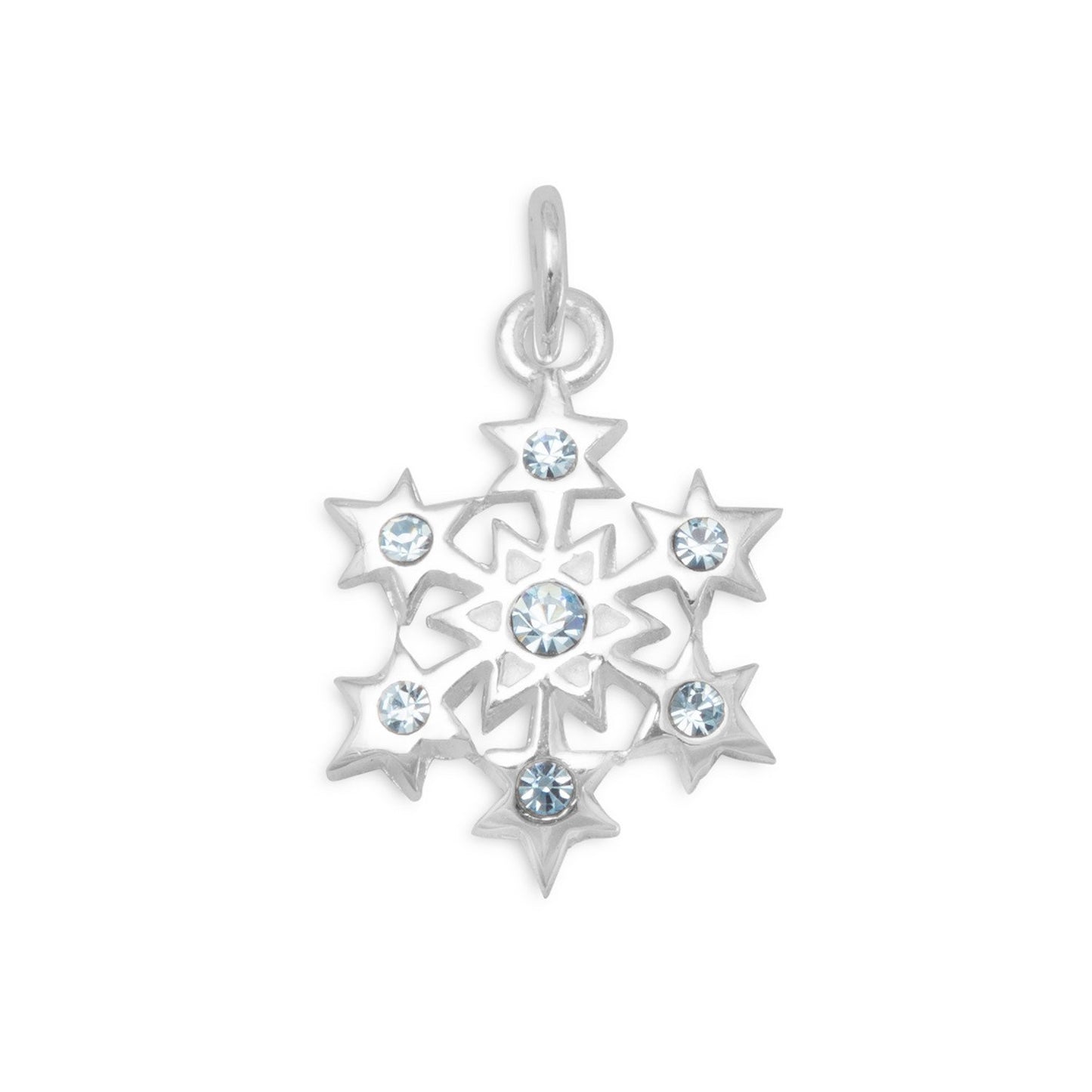 Sterling Silver Small Aqua Crystal Snowflake Bracelet Charm