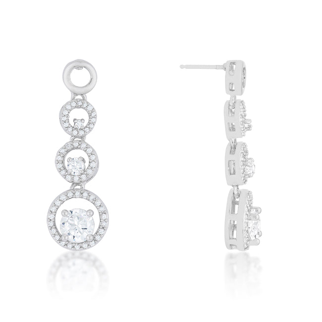 Precious Stars Silvertone Cubic Zirconia Graduating Round Halo Drop Earrings