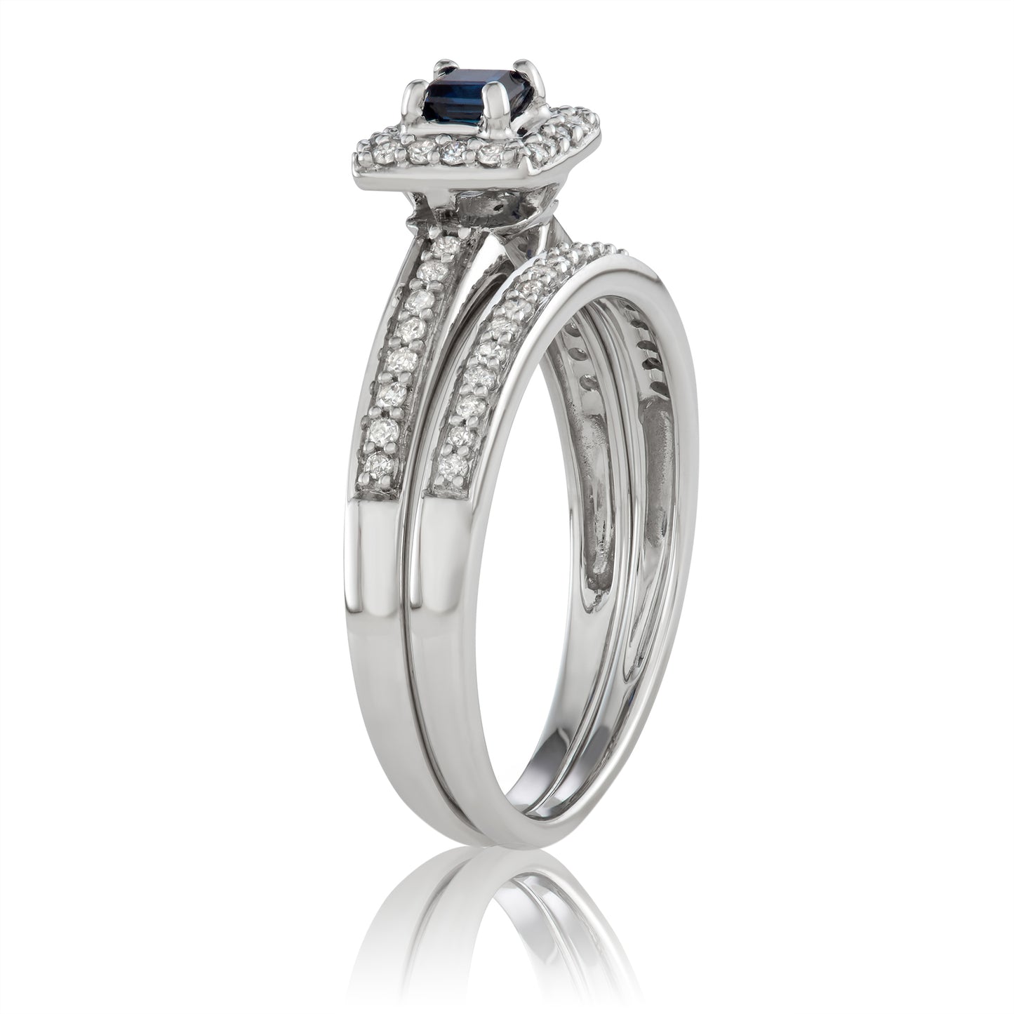10K White Gold 0.50ct TW Sapphire and White Diamond Bridal Set