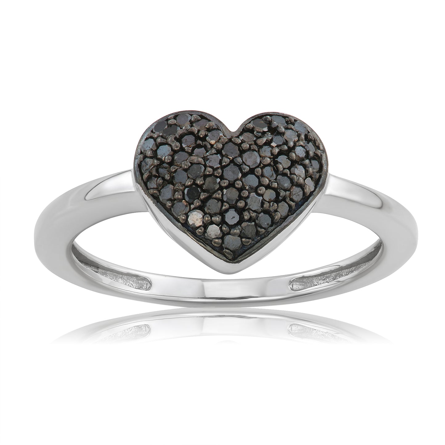 Sterling Silver 0.23ct TDW Black Diamond Heart-shaped Cluster Ring