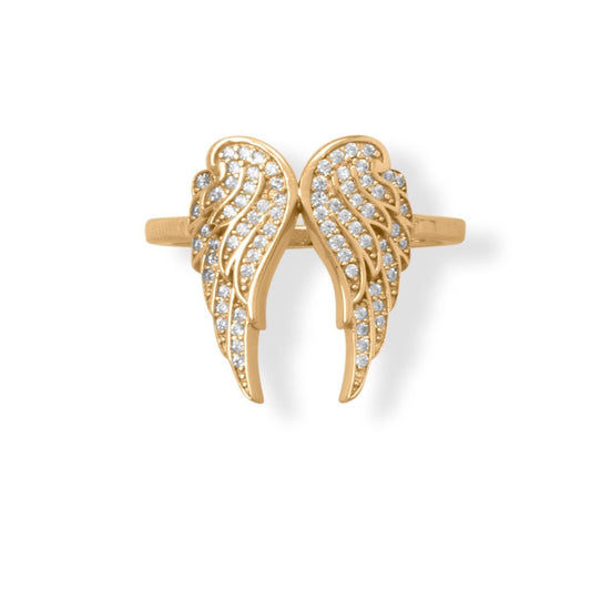 16k Goldplated Silver Cubic Zirconia Wings Ring