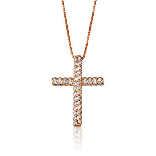 Rose Gold-Plated Sterling Silver 0.50 ct TDW White Diamond Cross Necklace