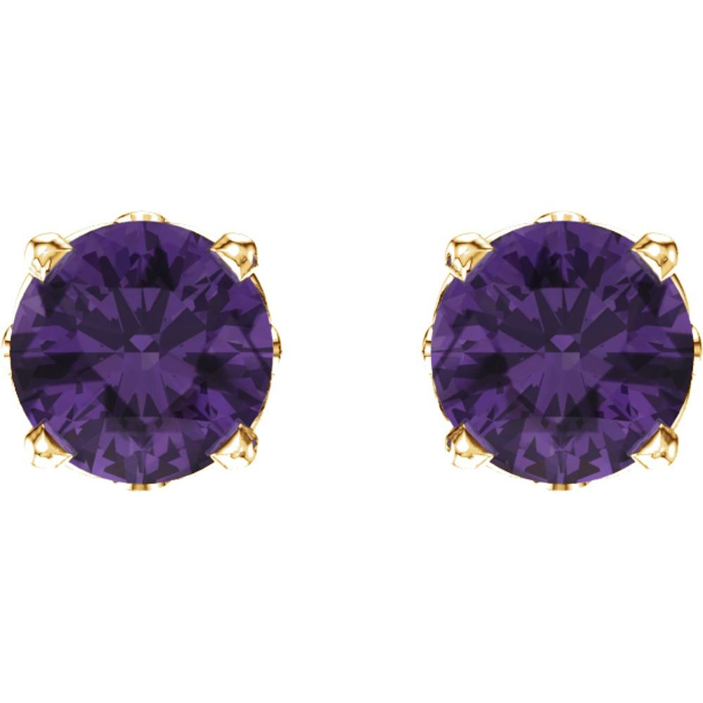 14k Yellow Gold Natural Amethyst 4-Prong Scroll Setting Stud Earrings