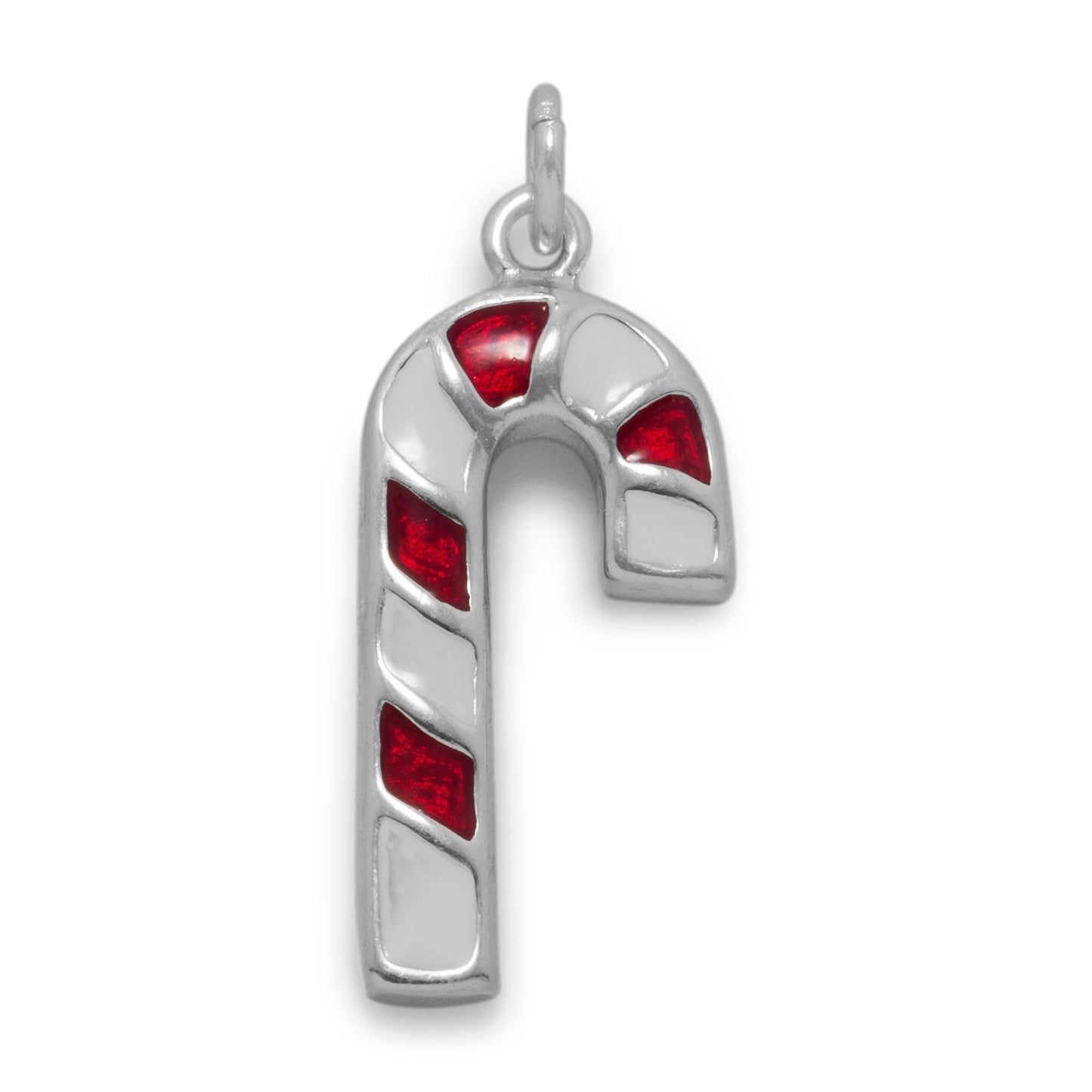 Sterling Silver Red and White Enamel Candy Cane Bracelet Charm