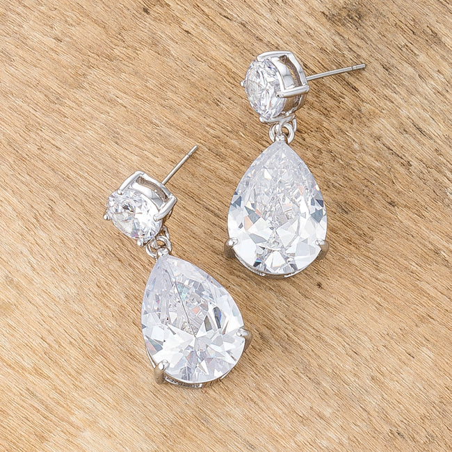 Precious Stars Silvertone Teardrop Cubic Zirconia Dangling Drop Earrings