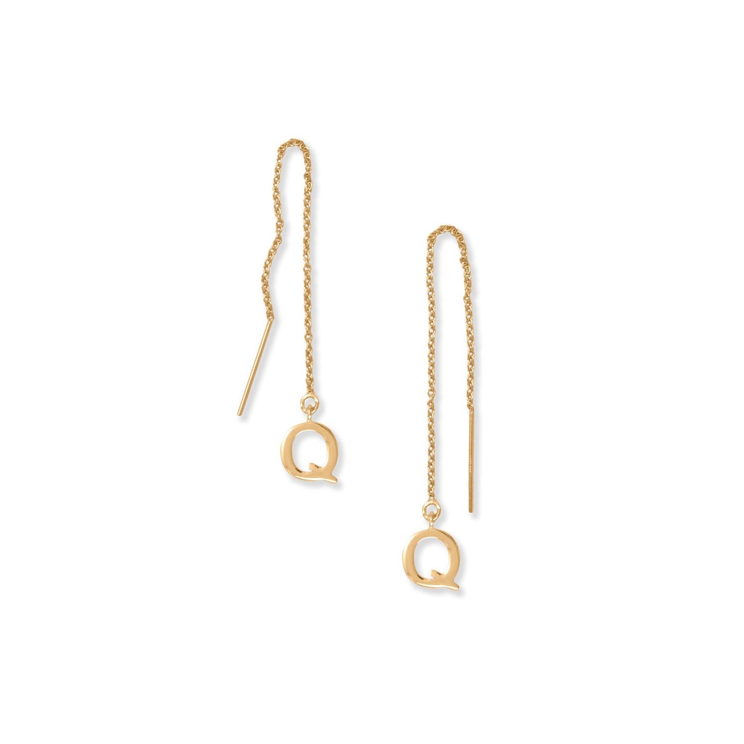 14k Goldplated Silver 'Q' Initial Long Threader Earrings