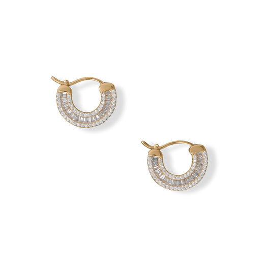 14k Goldplated Silver Baguette Cubic Zirconia Click Hoop Earrings