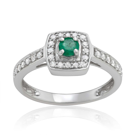 14K White Gold 0.50ct TW Emerald and Diamond Halo Engagement Ring