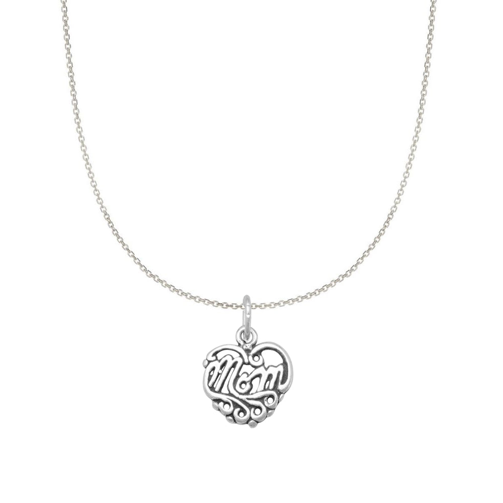 Sterling Silver Filigree Heart-shaped Mom Charm Necklace (20)