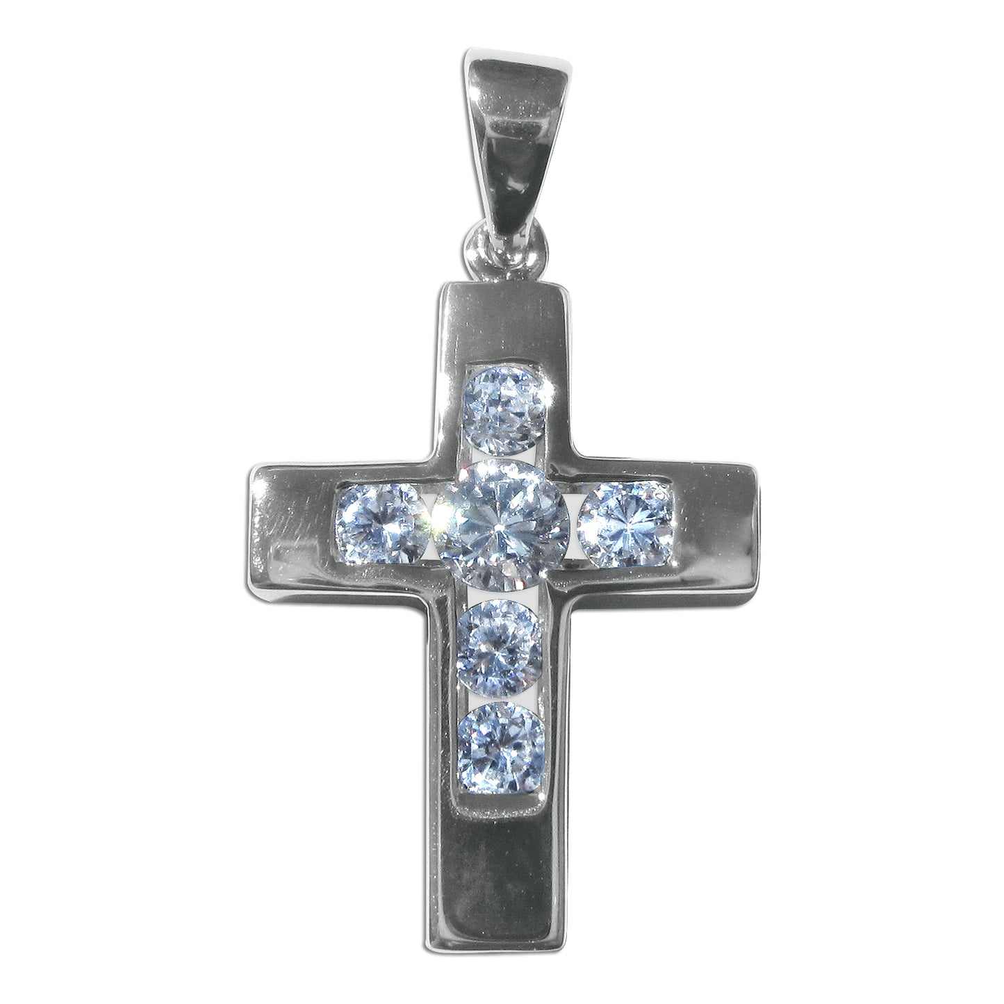 Sterling Silver 925 Channel-Set Cubic Zirconia Roman Cross Religious Pendant