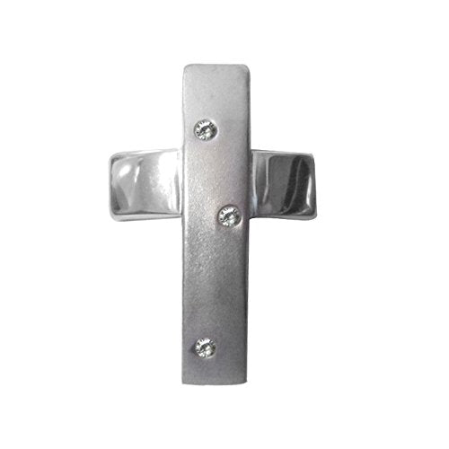 Sterling Silver Satin Polish Cubic Zirconia Cross Slider Religious Pendant