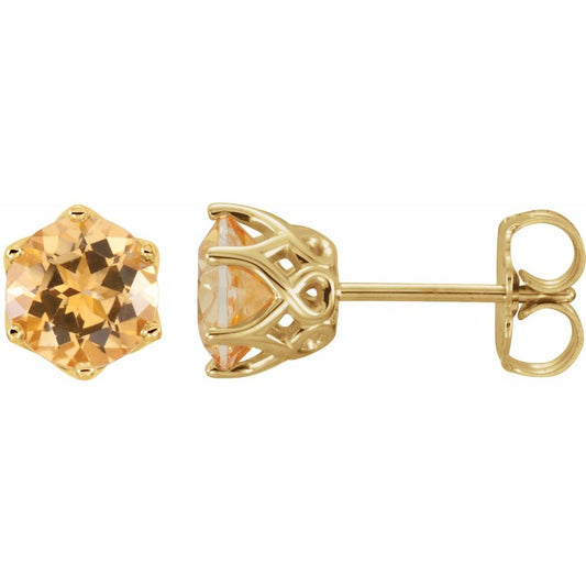 14k Yellow Gold 6 mm Natural Citrine Stud Earrings