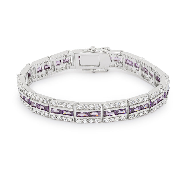 Precious Stars Silvertone Purple Radiant-cut Cubic Zirconia Bracelet