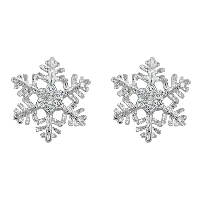 Precious Stars Silvertone Clear Crystal Snowflake Stud Earrings