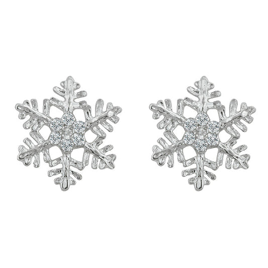Precious Stars Silvertone Clear Crystal Snowflake Stud Earrings