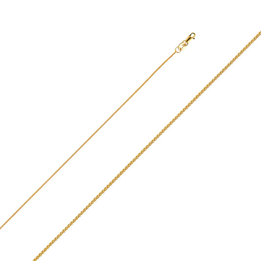 14k Yellow Gold 0.9mm Matte Finish Round Wheat Pendant Chain Necklace